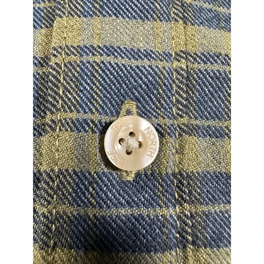 The North Face Mens XL Long Sleeve Plaid Flannel Button‎ Down Shirt Olive Green